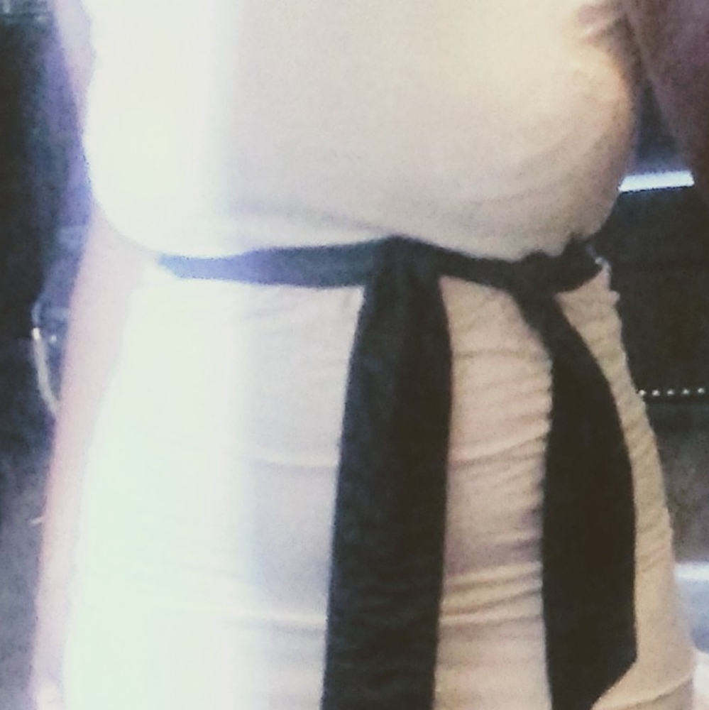 White floor length dress.